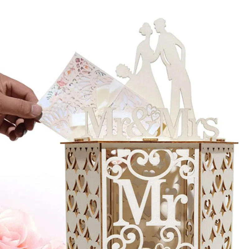 Description Picture 6 of itemWedding Card Box Mr and Mrs Wedding Supplies DIY Couple Mesh Business Card Wooden Box Birthday Decoration Wedding Decor