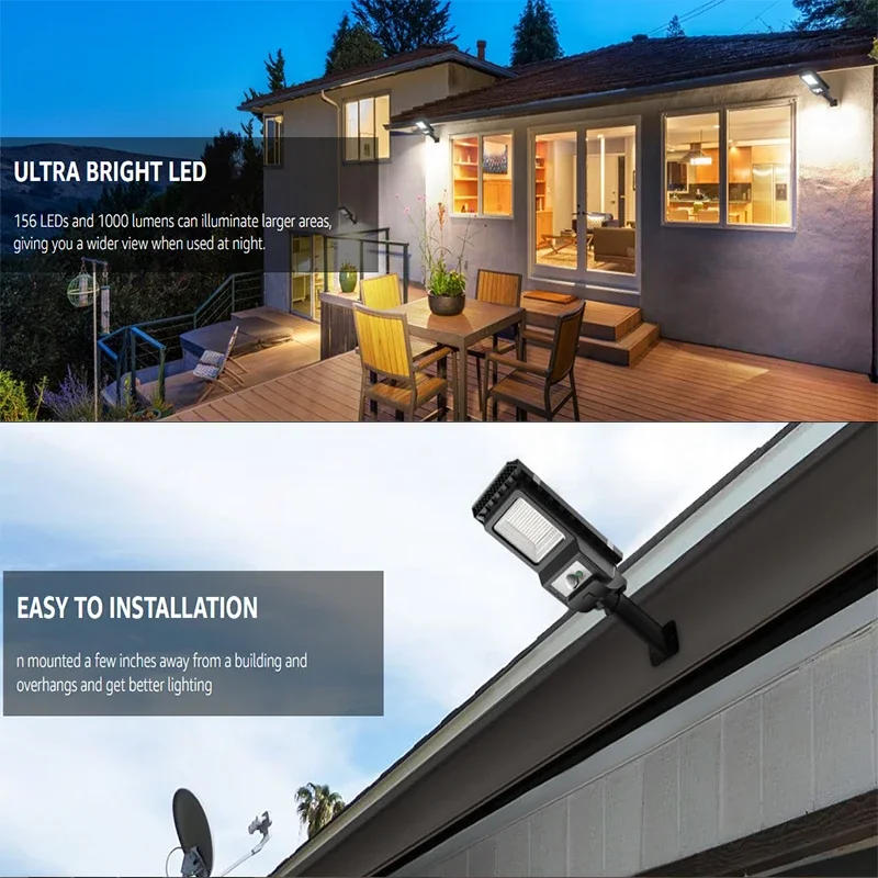 Description Picture 3 of item1~2Pack Solar Street Light Outdoor 3 Mode Waterproof Powerful Flood 156LED Wall Lamp With Motion Sensor For Garden Garage