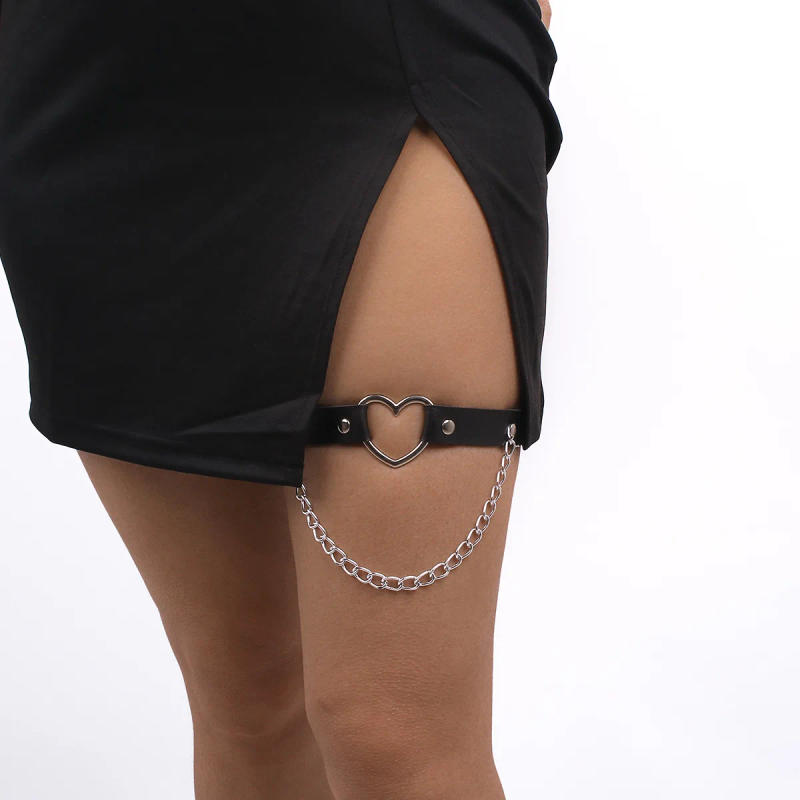 Description Picture 3 of itemSexy Leg Chain Leather  Elastic Spiked Leg Harness for Women Girls Goth Heart Thigh Garter Belt Rave Body Jewelry