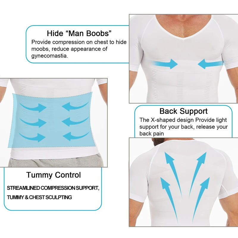 Description Picture 4 of itemMens Slimming Compression Shirt Body Shaper V-Neck Undershirt Shirts Workout Abs Abdomen Tummy Control Shapewear Tops