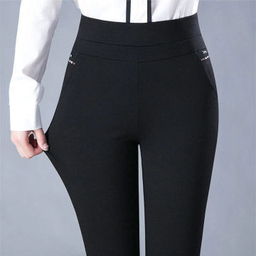 Spring Autumn Elegant High Waist Casual Stretch Slim Middle Aged Women Trousers Ladies Fashion All Match Black Gray Pencil Pants