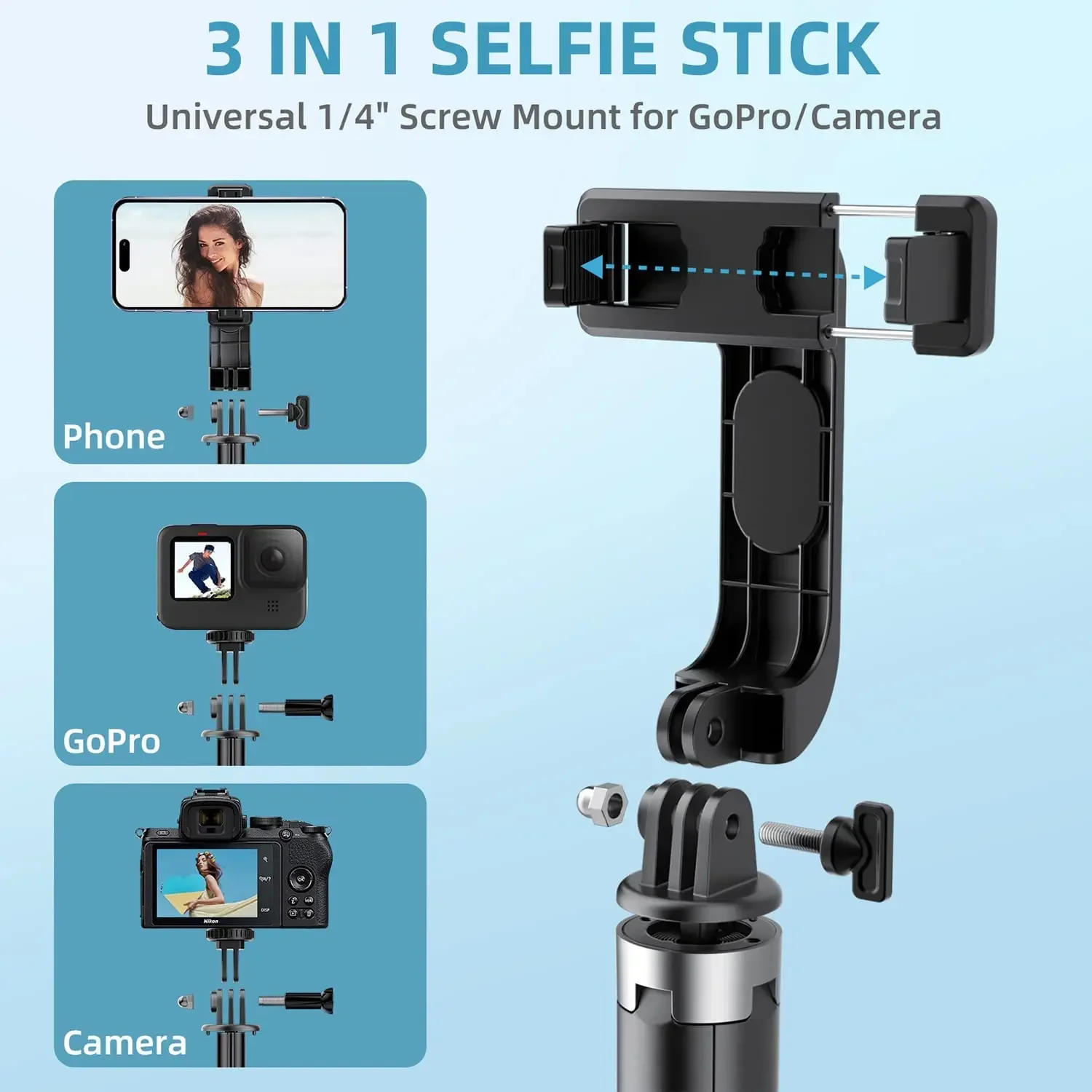 Description Picture 3 of itemIconic Brand Selfie Stick Phone Tripod 40" Extendable Rechargeable Bluetooth Control with 1/4 Inch Screw for Android IPhone Smartphone