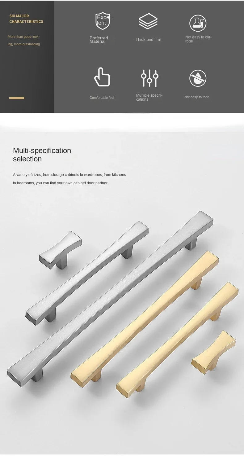 Description Picture 3 of itemCabinet Handle Drawer Door Furniture Hardware Dresser Knobs Brushed Gold Square Bar Hardware Pulls Cupboard Handles