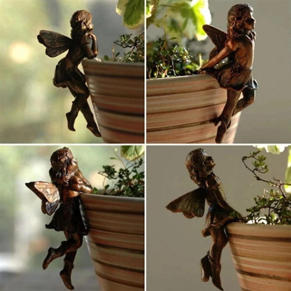 Description Picture 2 of itemNew Angel Girl Hanging Cup Resin Decoration Fairy Combination Flower Basket Edge Decoration Garden Design Fairy Pot Huggers