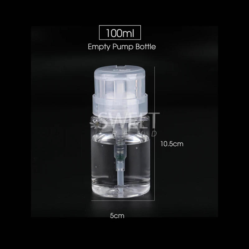 Description Picture 4 of item100ml Refillable Empty Press Pump Bottle Clear Dispenser Liquid Container Remover Cleaner Polish Makeup Manicure Tools Accessory