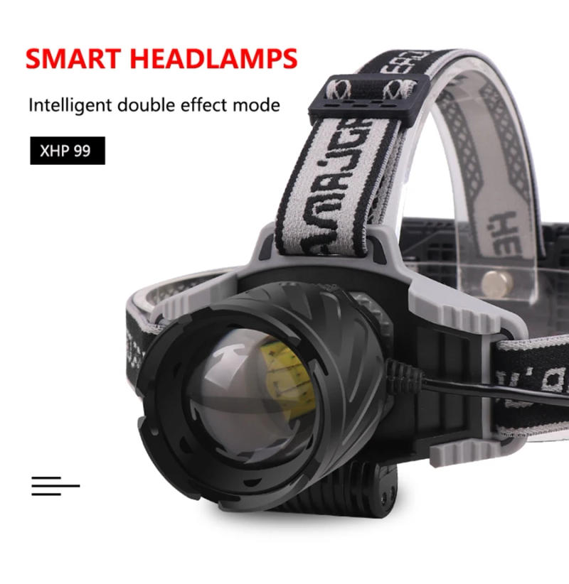 Description Picture 6 of itemXHP99 Headlamp Rechargeable Zoomable Super Bright LED Headlight Waterproof with Charge Display Outdoor Camping Fishing Headlight