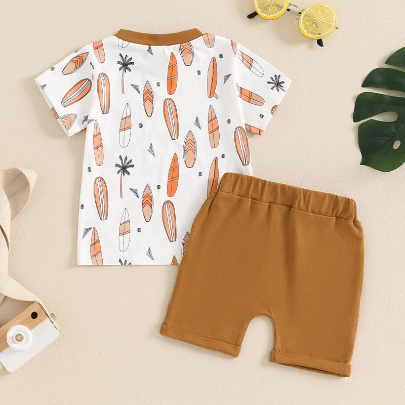Description Picture 3 of itemBaby Boys Shorts Set Short Sleeve Surfboard Print T-shirt with Elastic Waist Shorts Summer Outfit