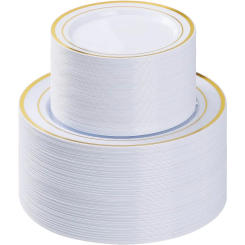 200PCS Gold Plastic Plate, Disposable Party Plates with 100 Dinner Plates and 100 Dessert Plates, Plastic Plates for Party