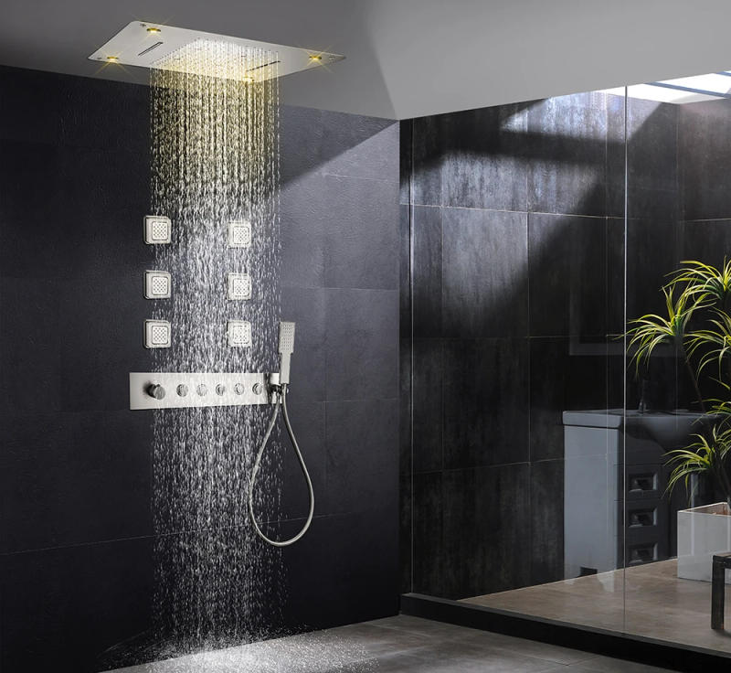 Description Picture 4 of itemBathroom Luxury Black Shower Faucet Mixer Valve Combo Set Wall Mounted Rainfall Shower Head System with Hand Shower and Body Jet