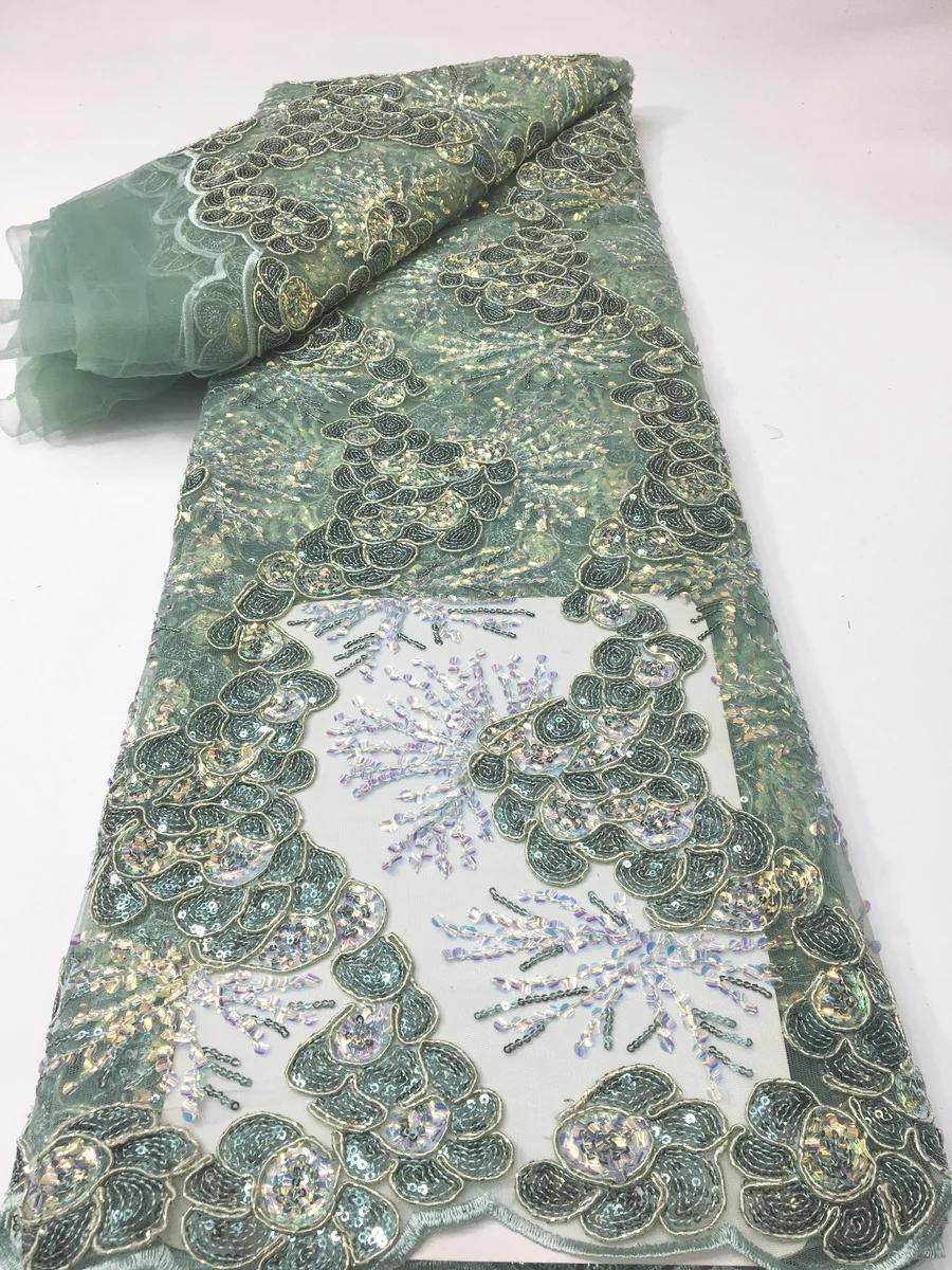 Description Picture 3 of itemAfrican Lace Fabric 2023 French Lace Fabric For Bride High Quality Nigerian Sequins Tulle Lace Fabric For Women Dress LYX2322