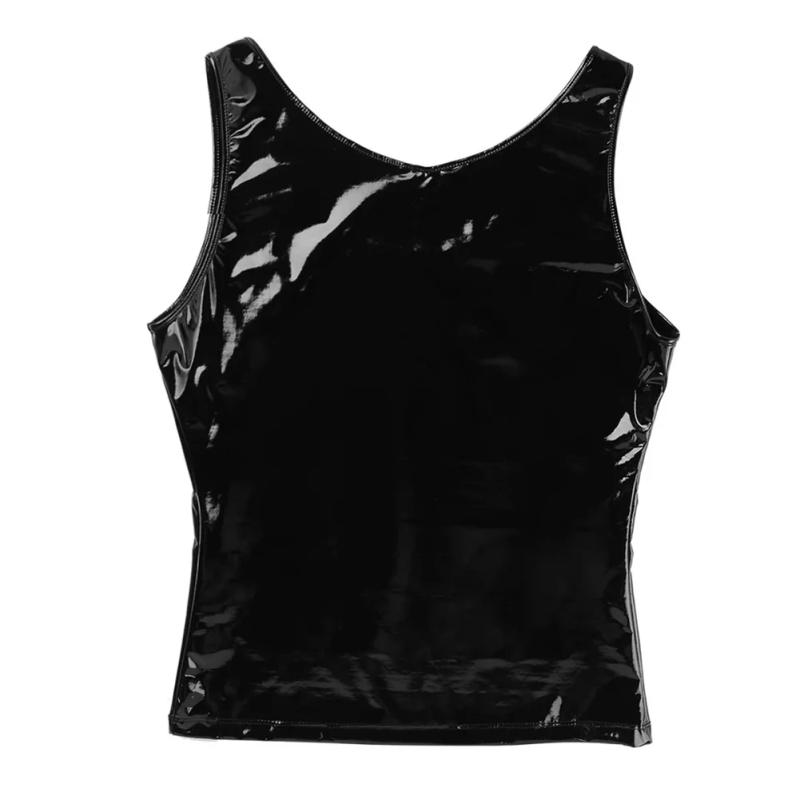 Description Picture 5 of itemPVC Patent Leather Undershirt Tank Tops for Men, Wet Look Sleeveless T Shirt, Slim Fit Vest Black, M 3XL Sizes Available
