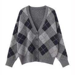 Vintage Plaid Sweater Cardigans Women Clothes 2025 Spring Fall Single Breasted Long Sleeve Korean Fashion Tops Pull Femme  C-064