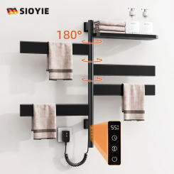 SIOYIE Towel Warmer Rotating Heated Towel Rack For Bathroom with Timer, Concealed Installation Wall-Mounted Electric Towel Rail
