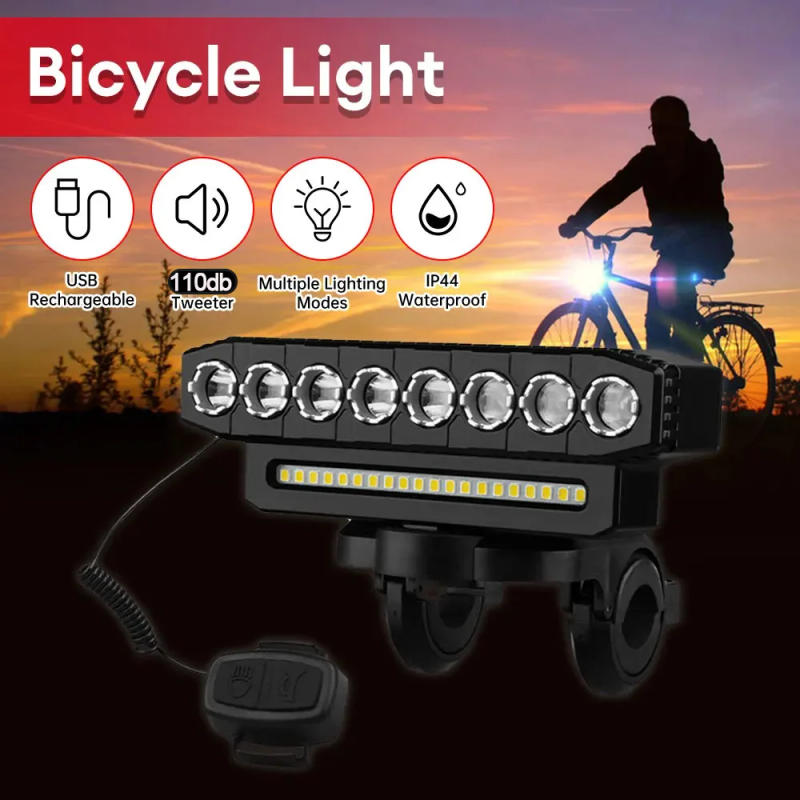 Description Picture 3 of item8 LED Bicycle Front Light USB Rechargeable 110dB Cycling Bike Horn Easy to Install 6 Modes Bicycle Bell Light Cycling Equipment