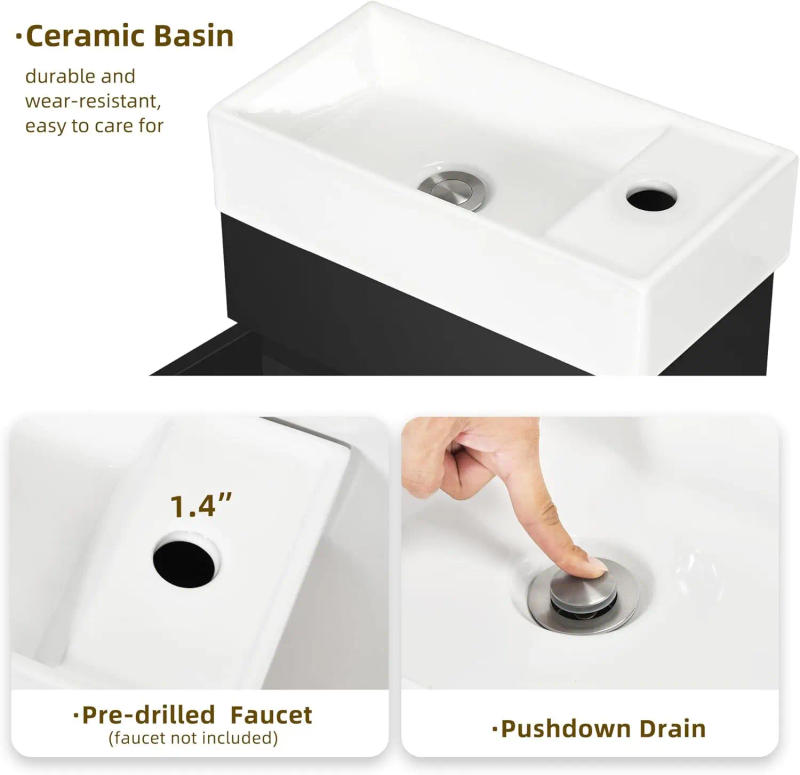Description Picture 5 of item16 Inch Bathroom Vanity Sink Combo for Small Space, Freestanding Bathroom Cabinet with Undermount Ceramic Sink, Black