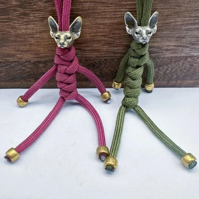 Description Picture 3 of itemHairless Cat Brass Knife Beads Outdoor EDC Umbrella Rope Pendants DIY Paracord Bracelets Accessories Lanyard Hangings