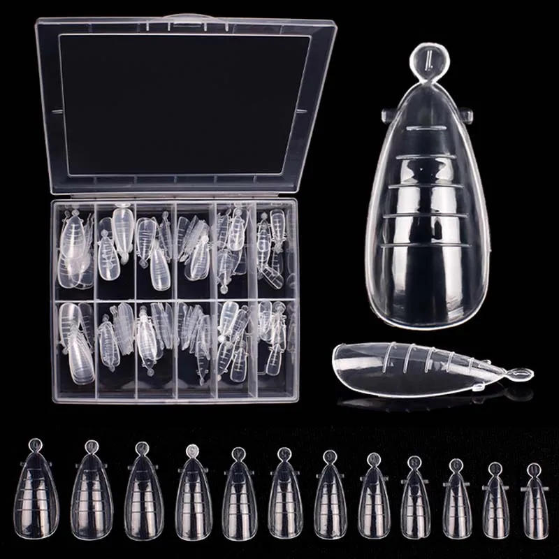 Description Picture 3 of item120Pcs Box Dual Form Almond Nails Mold Tips Poly Extension Gels Quick Building False Nails Finger UV Gel Nail Tools