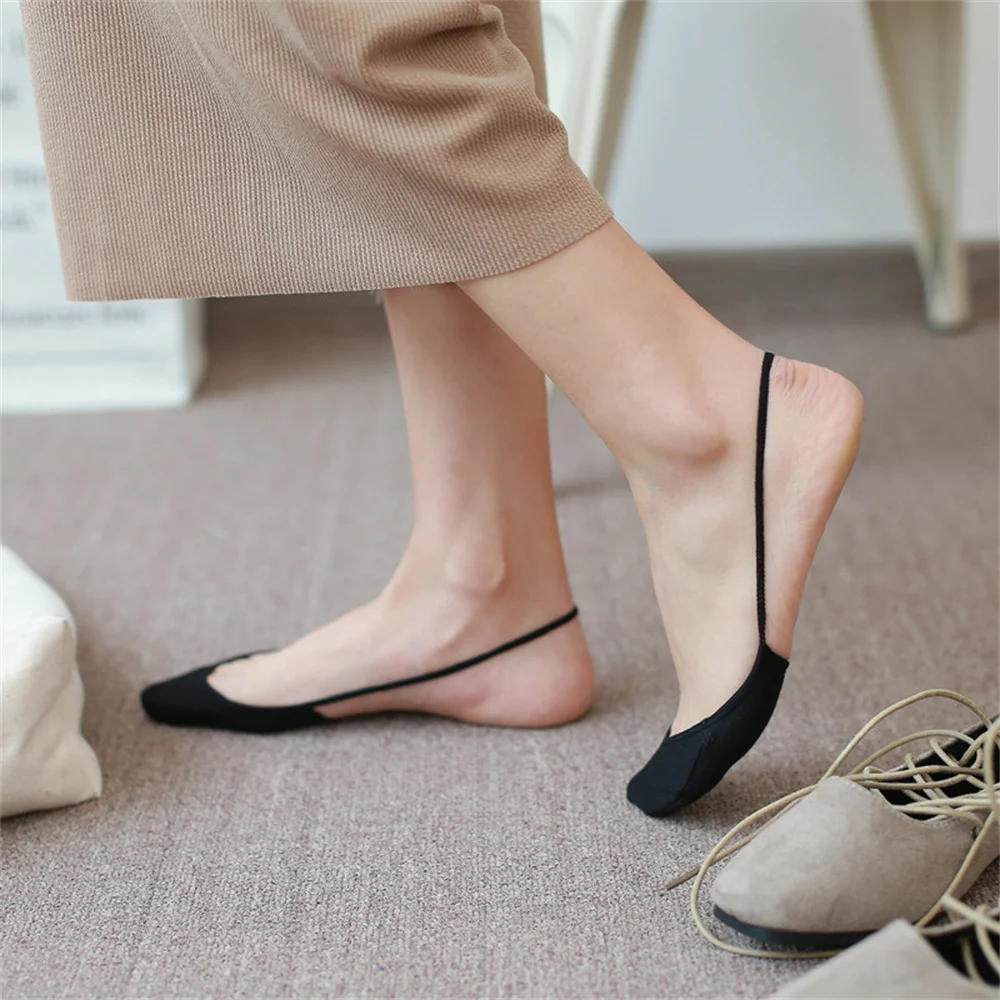 Description Picture 4 of item5 Pairs Suspenders Women Cotton Boat Socks Invisible Shallow Mouth Summer Thin Half Sole Socks Not Drop Heel Short Sox