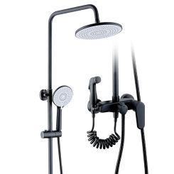 Matte Black Shower System Set Full Copper Hot and Cold Mixing Valve Bathroom Faucet In-wall Multi-functional