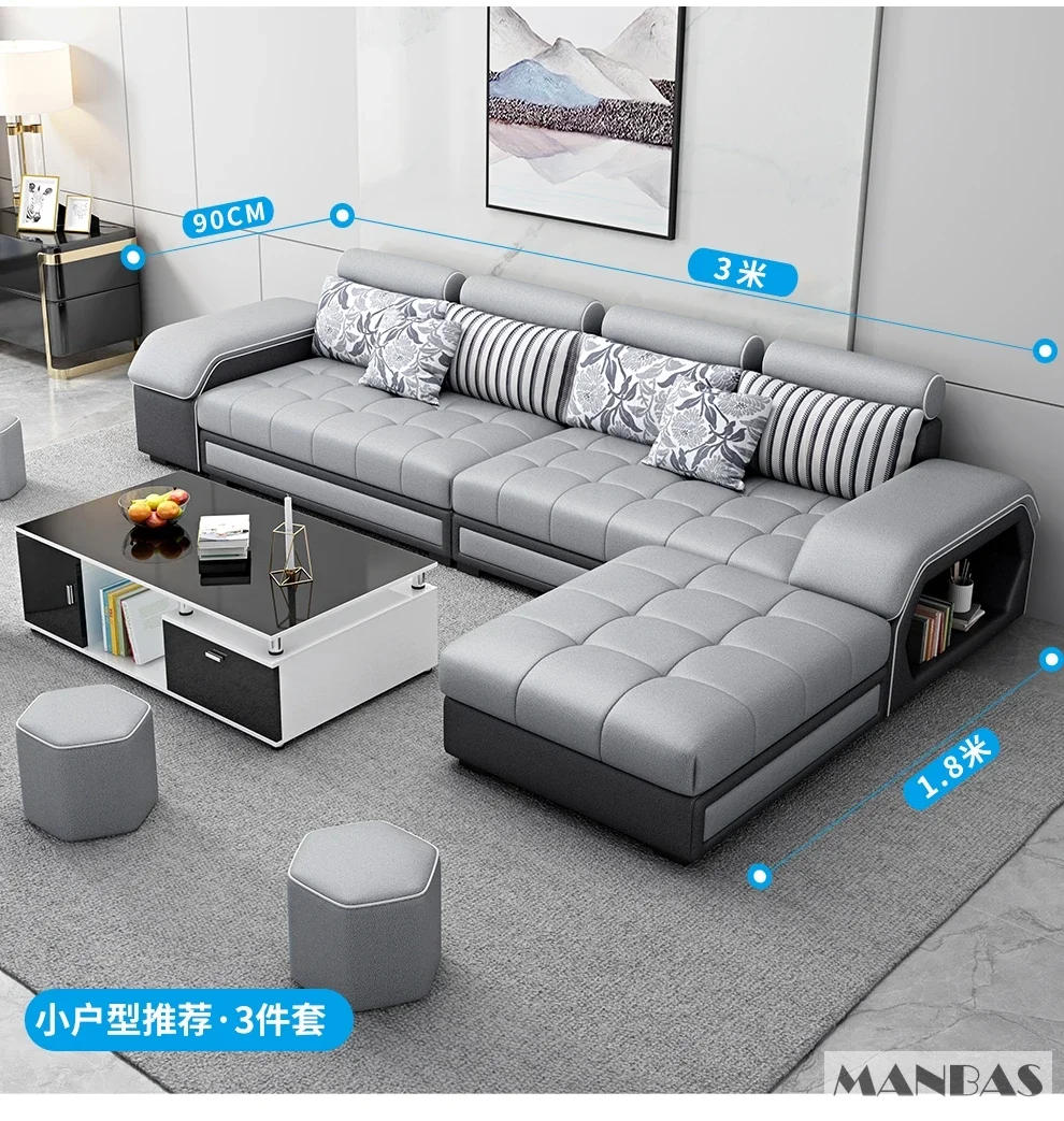 Description Picture 6 of itemLinlamim Fabric Sofa Set Furniture Living Room Sofa Set with USB and Stools / Big U Shape Cloth Couch Sofas for Home Furniture