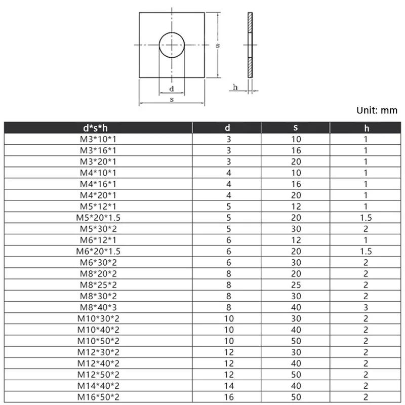 Description Picture 2 of itemSquare Flat Washer M3 M4 M5 M6 M8 M10 M12 M14 M16 304 Stainless Steel High-Quality Square Flat Washer