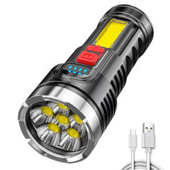 Portable LED Flashlight LED + COB Side USB Rechargeable Torch Night Lighting Tool Outdoor Eemrgency Flashlight