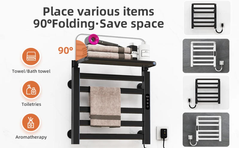 Description Picture 4 of itemSIOYIE Towel Warmer Bathroom Wall Mounted Heated Towel Rack with storage rack, Electric Towel Drying with Timer R335