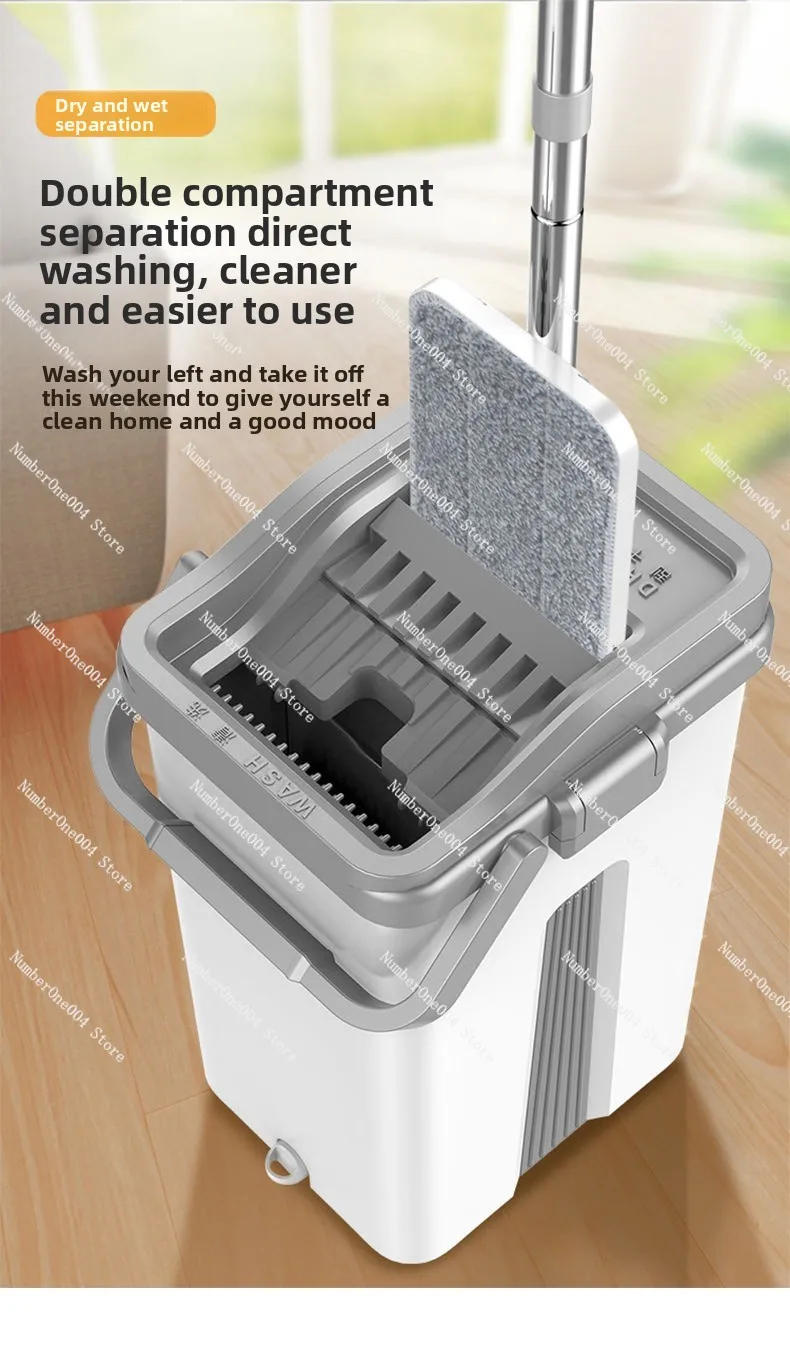 Description Picture 4 of itemLazy Mop Artifact Household One-mop Clean Hand-washing Flat Mop Absorbent Mop Tow Set with Bucket