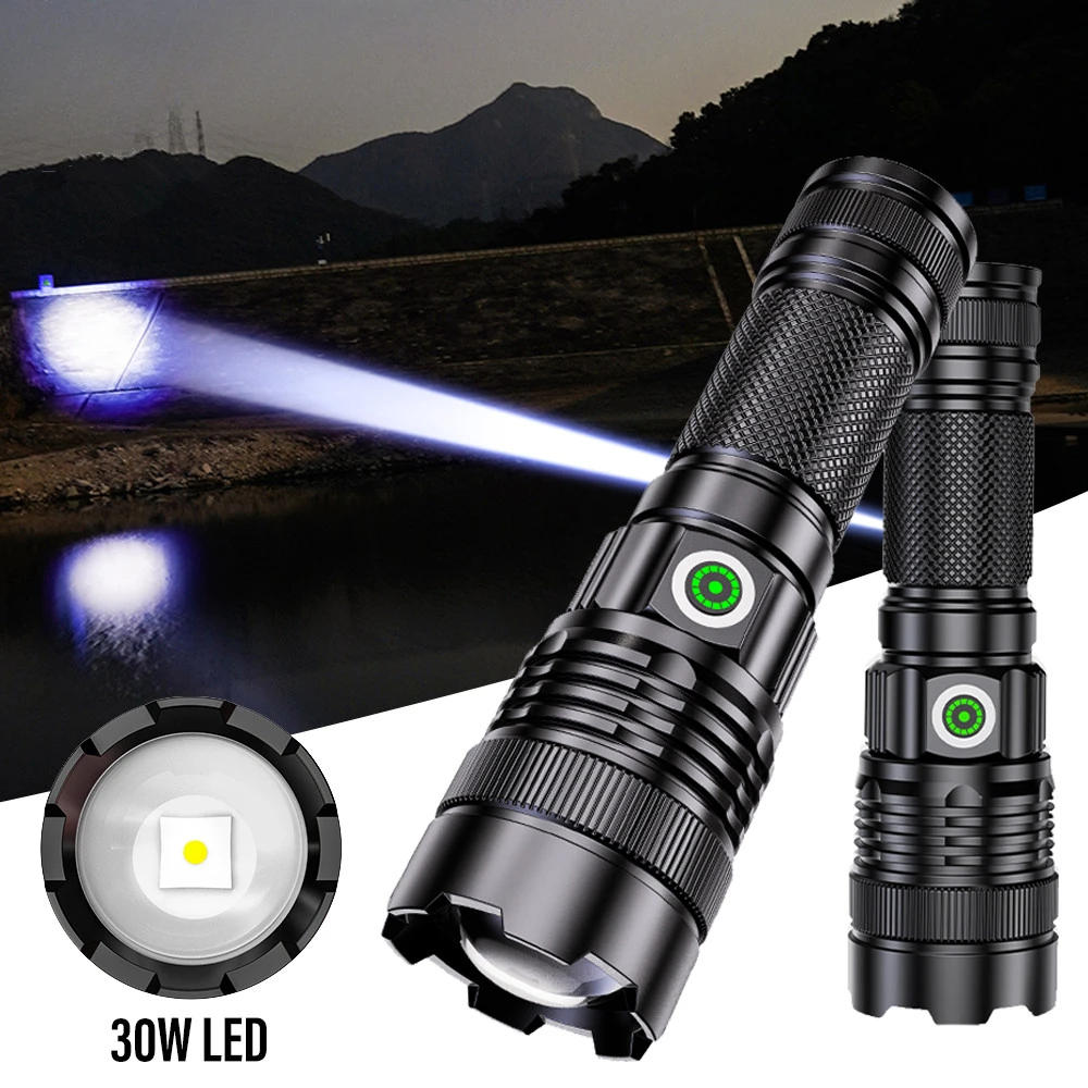 Description Picture 2 of item100000 Lumen Super Bright Spotlight Long Range LED Flashlight Built-in Battery  USB Charging Waterproof Portable Camping Torch