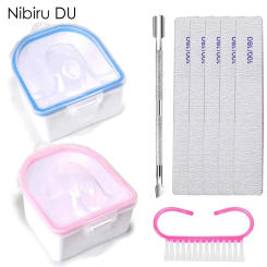 Nail Soaking Bowl Soak Off Gel Polish Dip Powder Remover Kit Manicure Bowls with Stainless Steel Cuticle Pusher Nail Art Tool