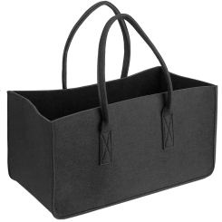 Fireplace Wood Felt Storage Bag Basket Magazine Rack Firewood Pocket Felt Foldable Firewood Holder Basket Black