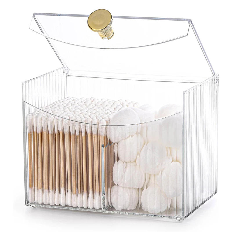 Description Picture 2 of item2 Slot Qtip Holder Dispenser Rectangle Cotton Ball and Swab Holder Organizer with Lid Clear Bathroom Organizer Jar for Bathroom