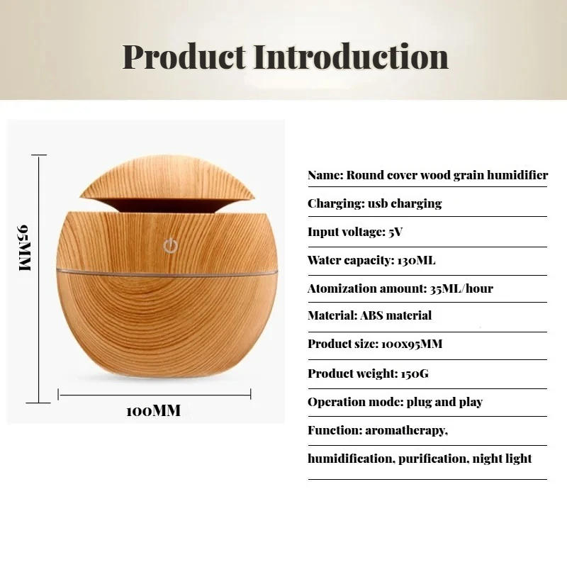 Description Picture 2 of itemMini USB Ultrasonic Aroma Diffuser Cool Mist Sprayer Wood Grain Electric Air Humidifier Purifier for Home office and Car Use