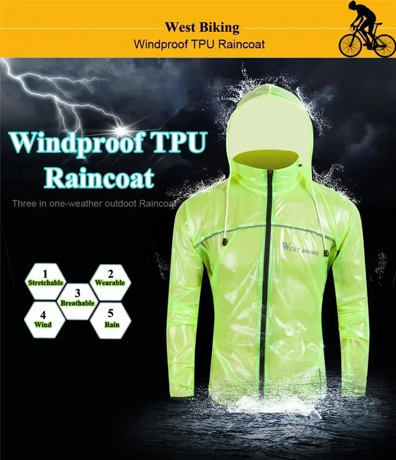 Description Picture 4 of itemWEST BIKING Waterproof MTB Mountain Bike Raincoat Men Women Cycling Clothing Windbreaker Rain Jacket Bicycle Jerseys