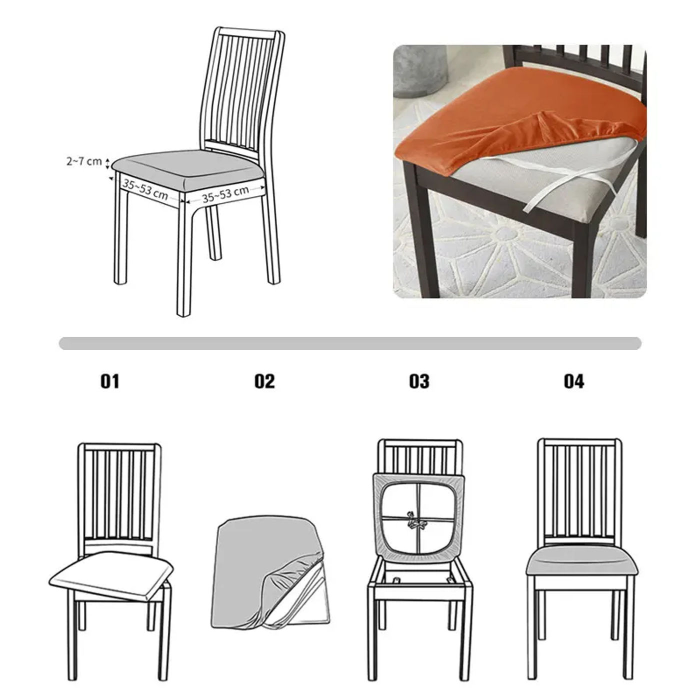 Description Picture 3 of item1pc Velvet Chair Cushion Cover Stretch Hotel Restaurant Strap Chair Seat Cover For Living Room Thicken Non-slip Office Protector