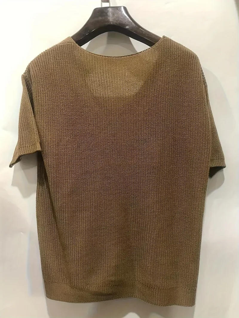 Description Picture 5 of itemMen's Casual V Neck Short Sleeve Knitted Sweater 2024 Summer Men Loose Solid Pullover Tops Daily Thin Sweaters Dropshipping