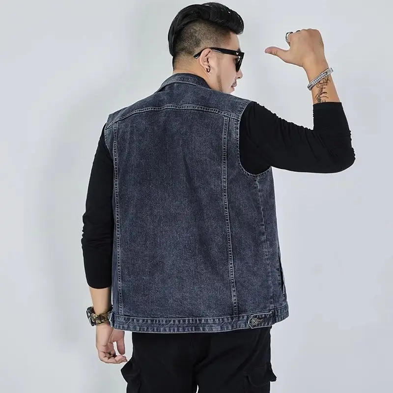 Description Picture 6 of itemSpring Autumn Denim Vests Tops Men's Loose Casual High Street Personality Sleeveless Jacket Men Overcoat Male Clothes