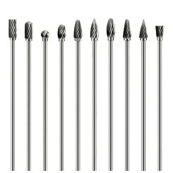 10pc 100mm Long Double/Single Cut Tungsten Solid Carbide Rotary Burrs Set 3*6mm Twist Drill Bit for Rotary Tools