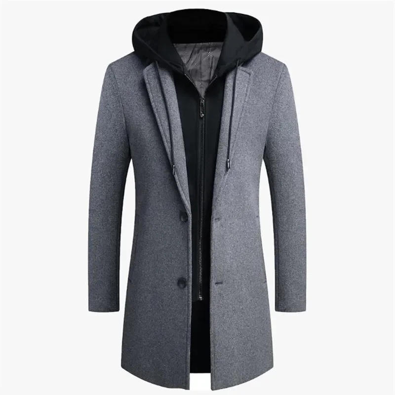 Description Picture 3 of itemAutumn Winter Men Hooded Wool Jacket Autumn Mens Long Windproof Wool Coat Casual Thick Slim Jacket Male Size M-5Xl 4 Colors