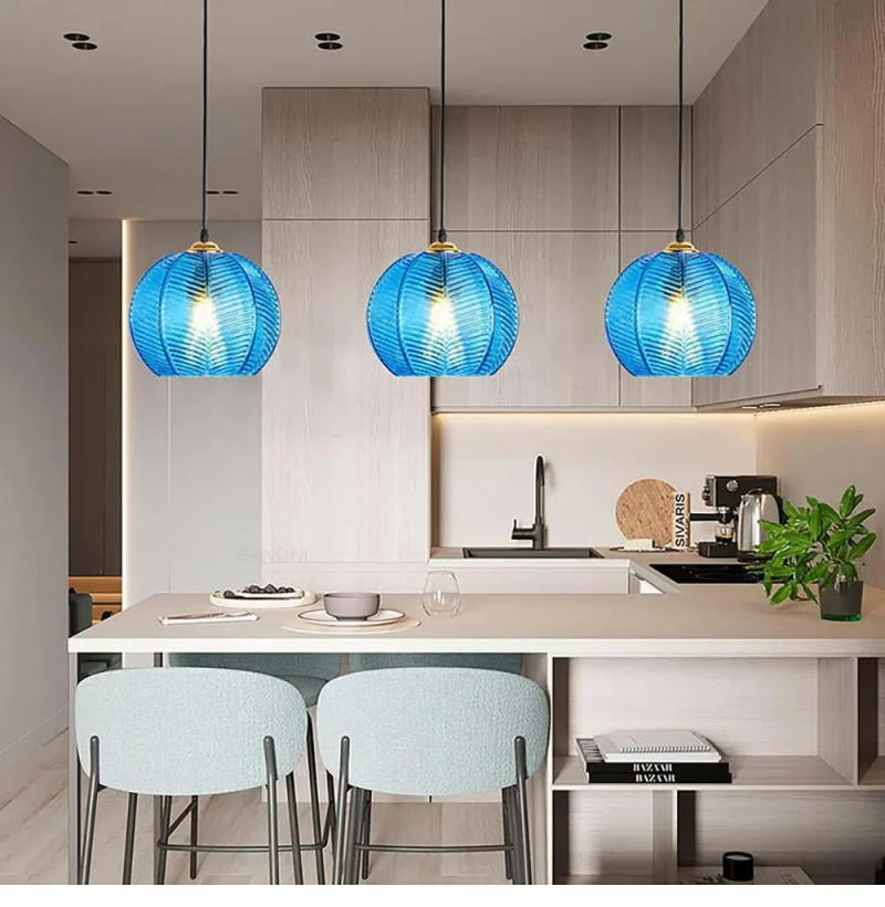 Description Picture 5 of itemStriped Glass Nordic Chandelier Modern Kitchen Island Pendant Light for Dining Room Bedside Home Decor Hanging Ceiling Lamps