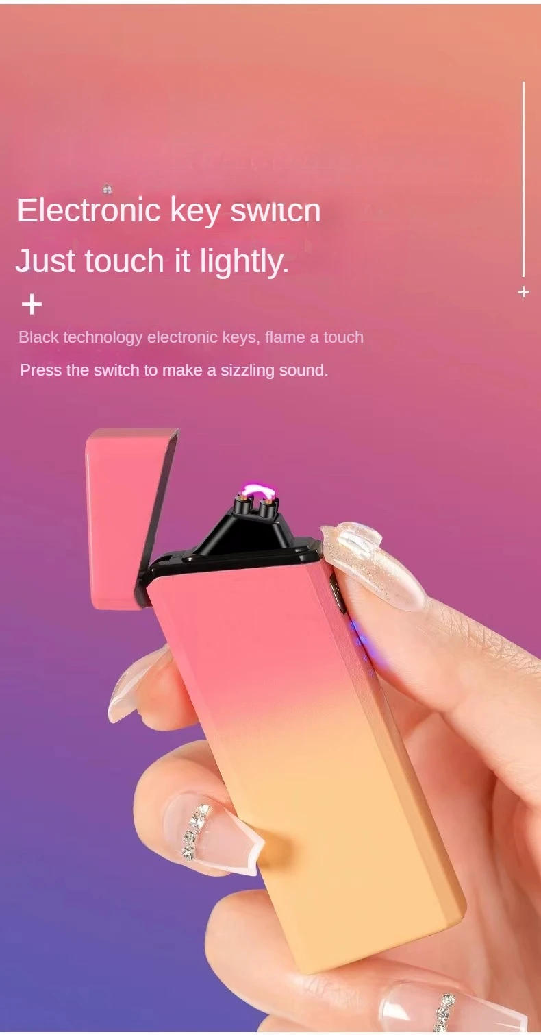 Description Picture 6 of itemMini Portable USB Rechargeable Double Arc Lighter Windproof Flameless Trendy Gradient Color Arc Cigarette Lighter