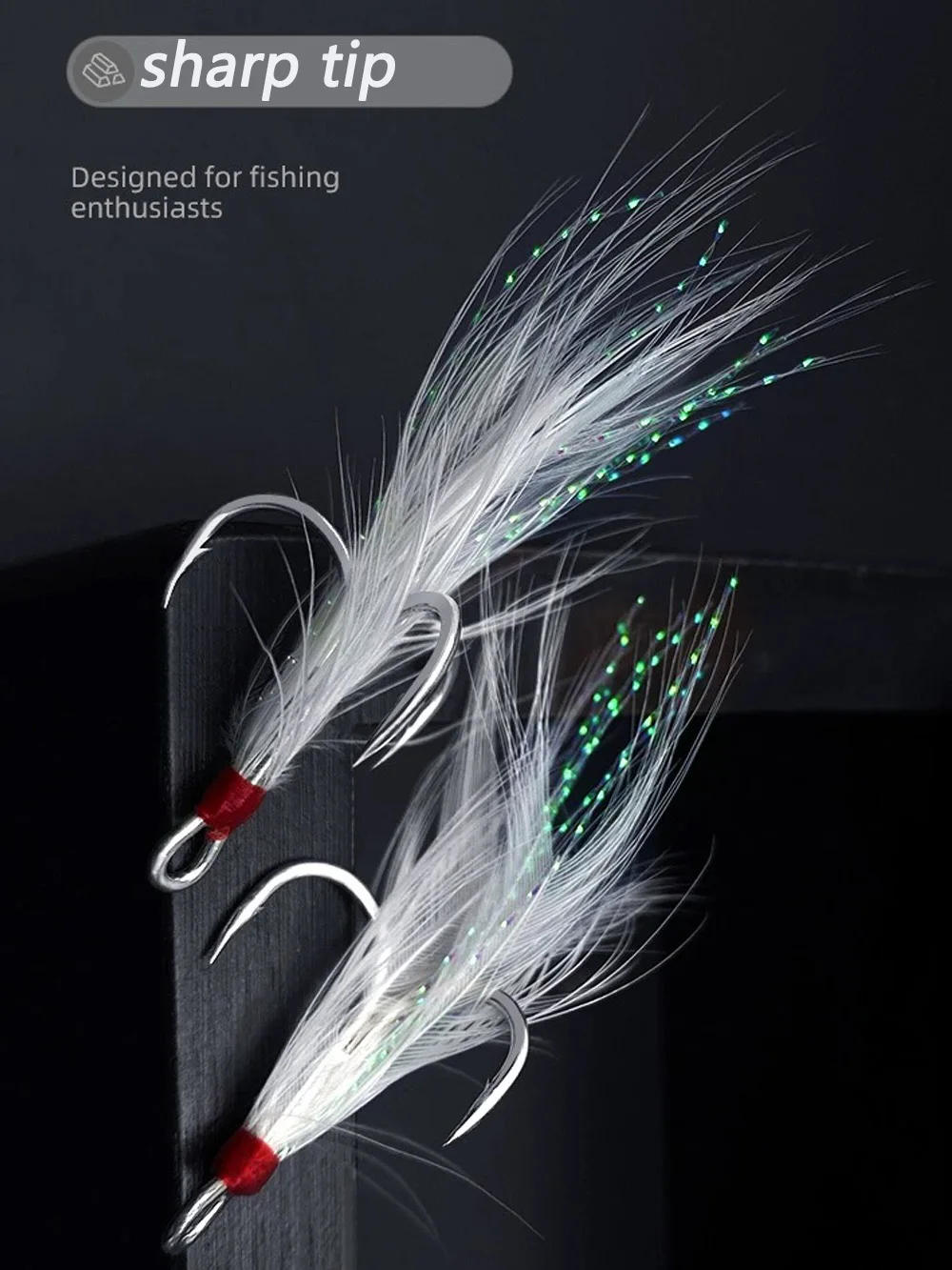 Description Picture 6 of itemFeather Treble Hooks 2#-10# 10PCS Fish Hook Angle Barbed Sharp High Carbon Steel Nickel Antirust Lure Fishing Tackle Fishhook