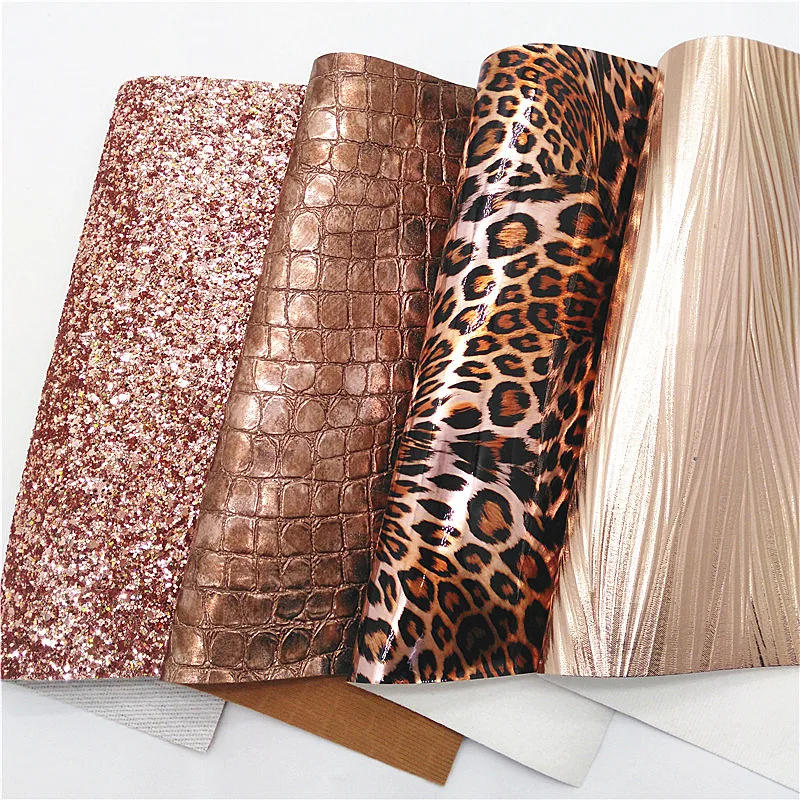 Description Picture 3 of itemRose Gold Chunky Glitter Leather Leopard Printed Synthetic Leather Crocodile Snake Vinyl Leather Sheets For Bow DIY 21x29CM Q889
