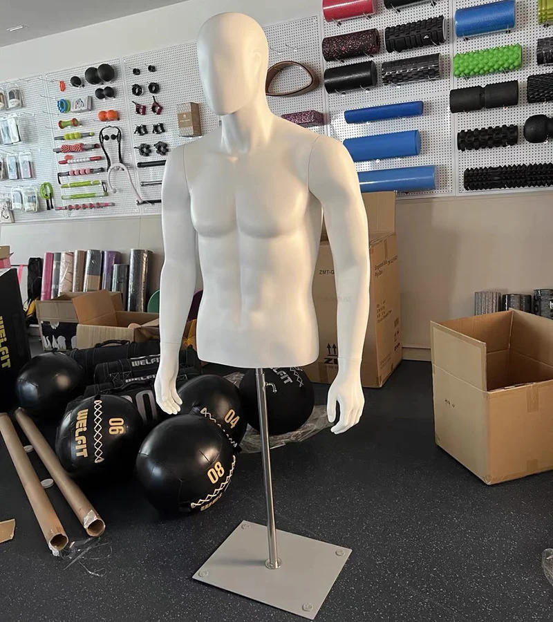 Description Picture 6 of itemBlack and White Half-length Mannequins for Men's Clothing Store Fake Human Body Mannequin with Metal Base Window Display Stand