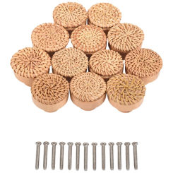 Boho Rattan Dresser Knobs Round Wooden Drawer Knobs Handmade Wicker Woven And Screws For Boho Furniture Knobs