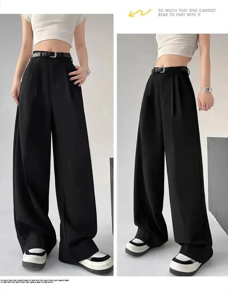 Description Picture 4 of itemMEXZT Fashion Wide Leg Pants Women Korean with Belt Baggy Black Suit Pants Summer Streetwear High Waist Straight Trousers New