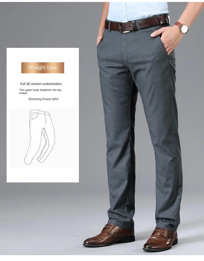 Description Picture 4 of itemBusiness Casual Pants Men's Ultra-Thin Summer Casual Daily Office Elastic Loose Straight Non-Ironing Dad Suit Pants