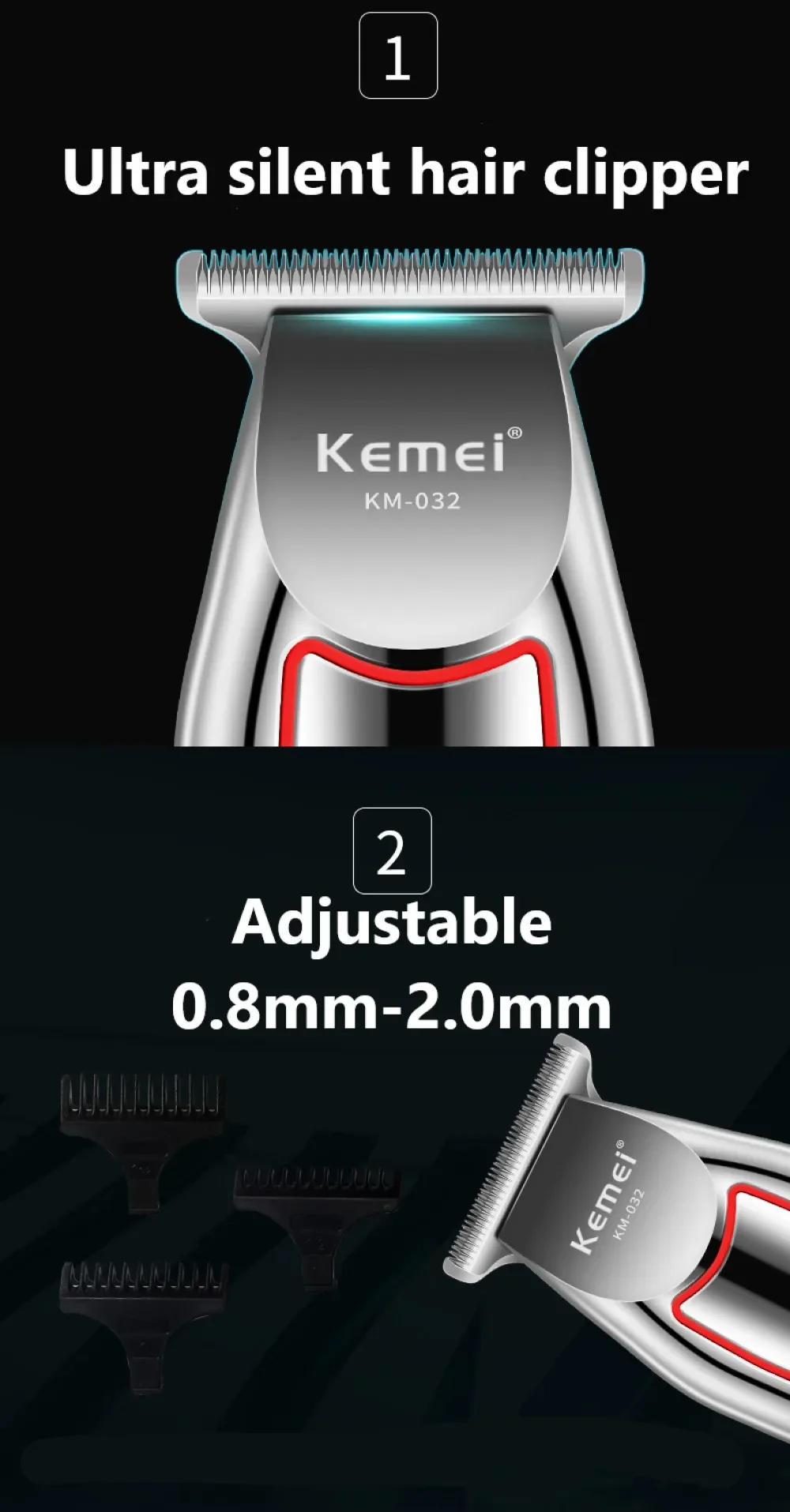 Description Picture 6 of itemKemei Professional Hair Trimmer Electric Beard Trimmer For Men Hair Clipper Hair Cutter Machine Haircut Grooming Kit KM-032
