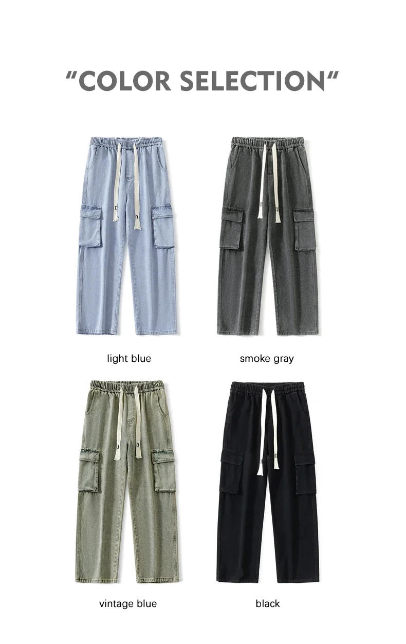 Description Picture 5 of itemAutumn New Men Cargo Jeans Baggy American High Street Y2K Multi-pocket Youth Overalls Fashion Streetwear Vintage Wide Leg Pants