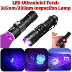 LED Ultraviolet Torch 365nm/395nm Inspection Lamp Battery Powered Money Verification Pet Urine Stain Detector Tools Purple Light
